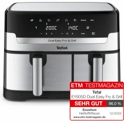 Dual Easy Fry & Grill 8,3 L Edelstahl Heißluftfritteuse EY905D|Tefal New