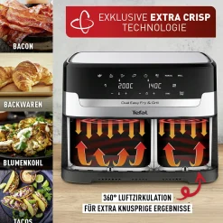 Dual Easy Fry & Grill 8,3 L Edelstahl Heißluftfritteuse EY905D|Tefal New
