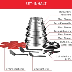 Ingenio Emotion On 22tlg. Kochgeschirr-Set aus Edelstahl L897SM|Tefal