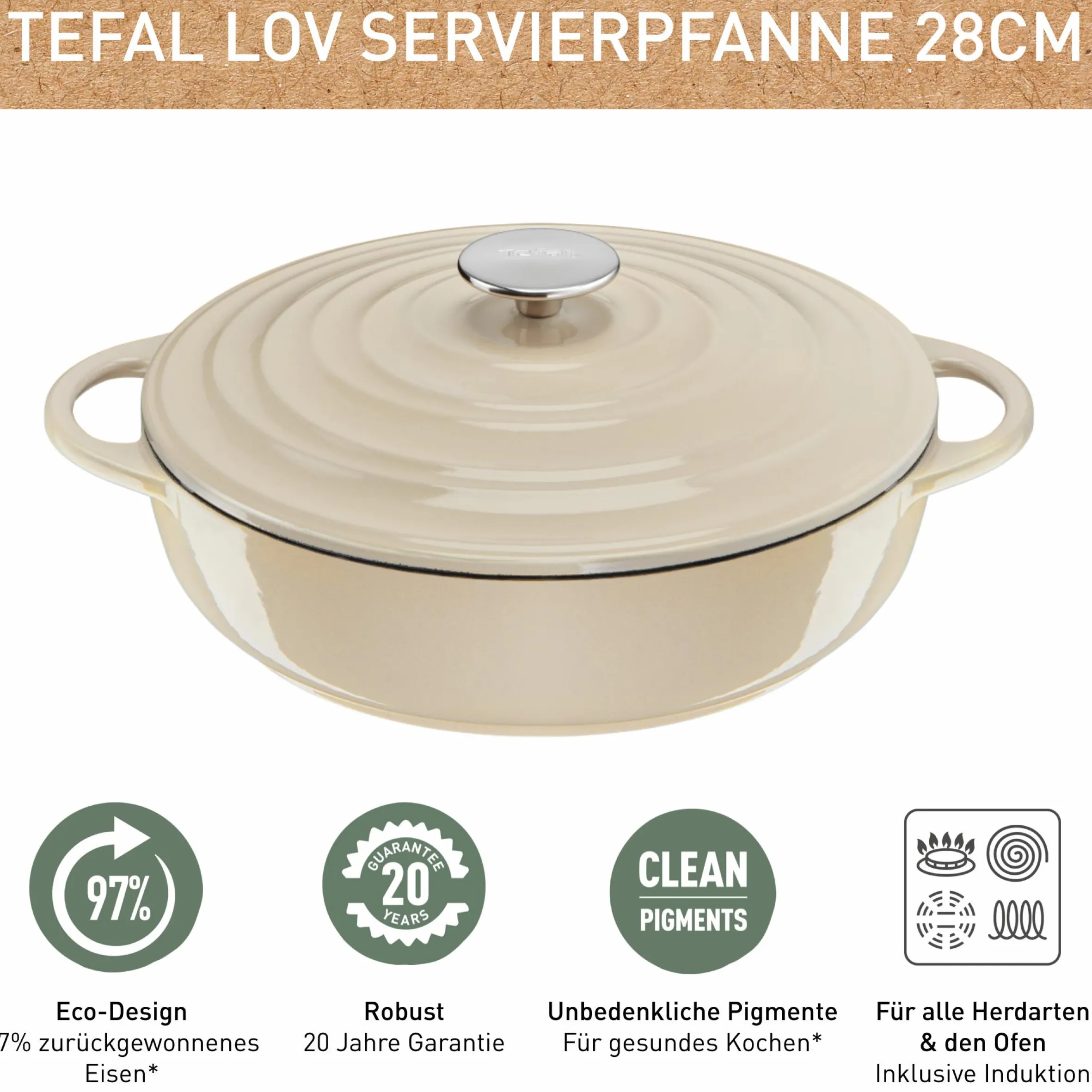 Lov Gusseisen Servierpfanne beige 28cm, E25972|Tefal Clearance