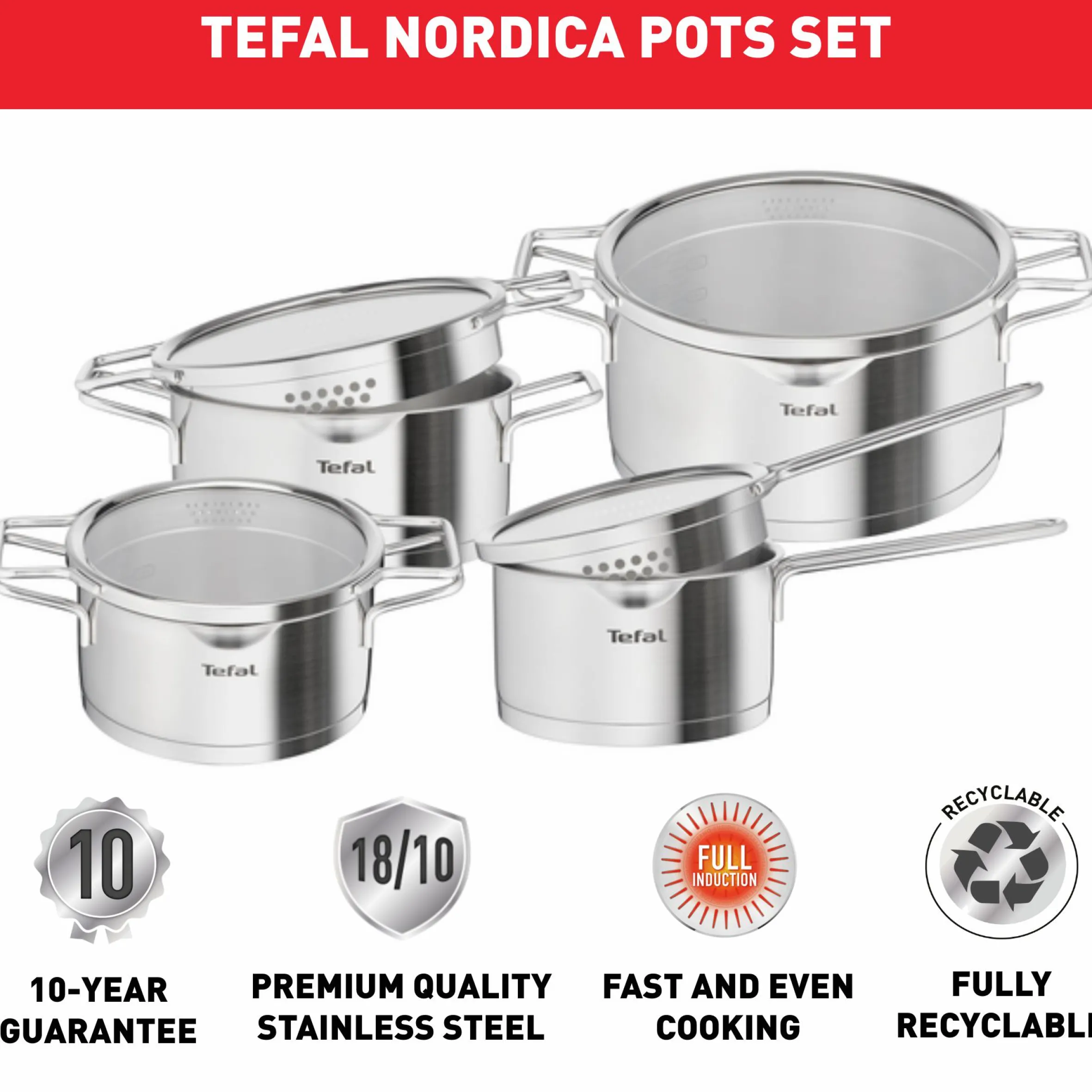 Nordica 8-teiliges Kochgeschirr-Set H852S8|Tefal Clearance