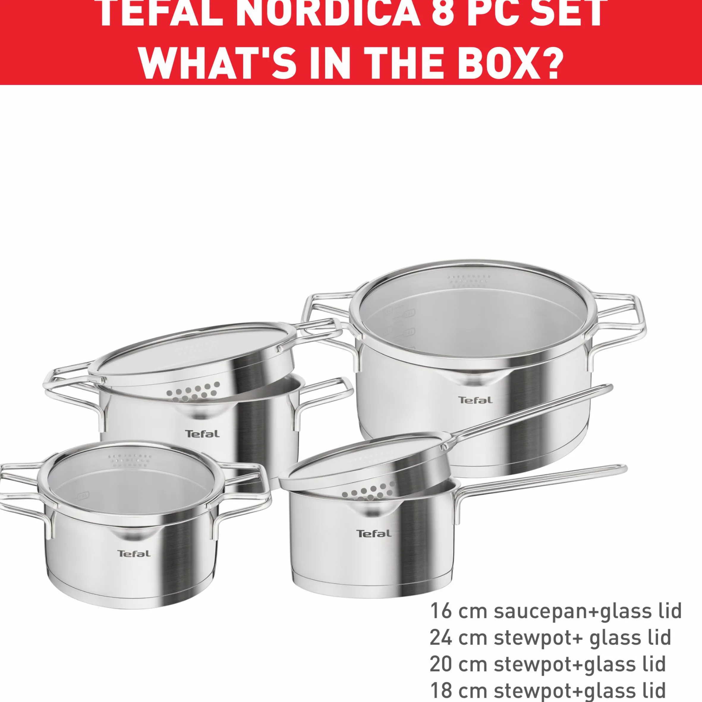 Nordica 8-teiliges Kochgeschirr-Set H852S8|Tefal Clearance