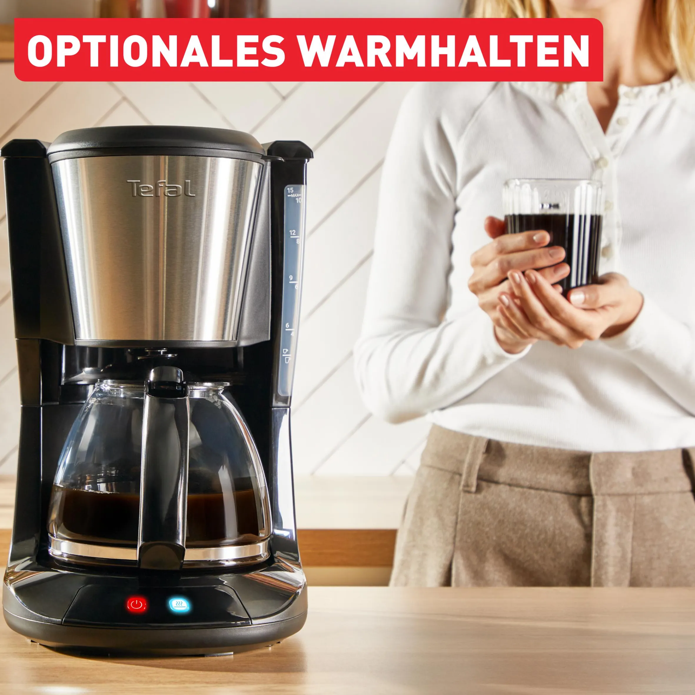 Subito, Filterkaffeemaschine, Optionale Warmhaltefunktion, Permanenter Filter, Schwarz und Edelstahl|Tefal Clearance